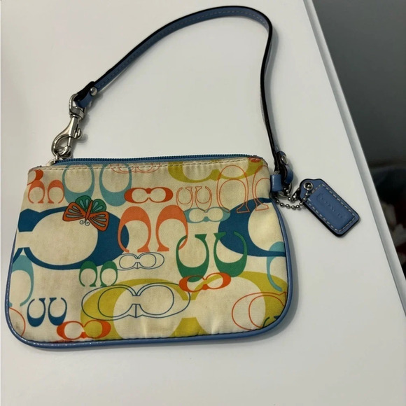 COACH Small Multicolor Nylon & Blue Leather Wristlet - Picture 3 of 3